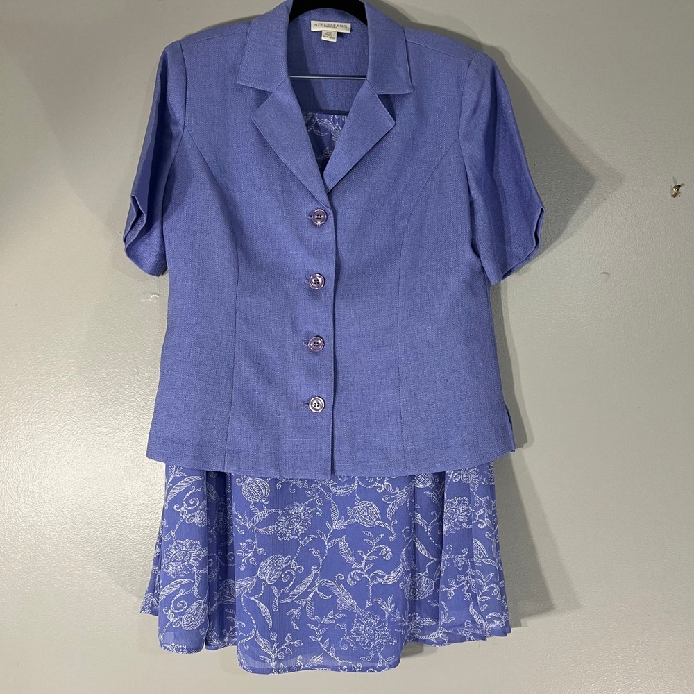 Appleseeds Petites Periwinkle Blue 2 Piece Skirt Suit Floral‎ Midi Set 10P